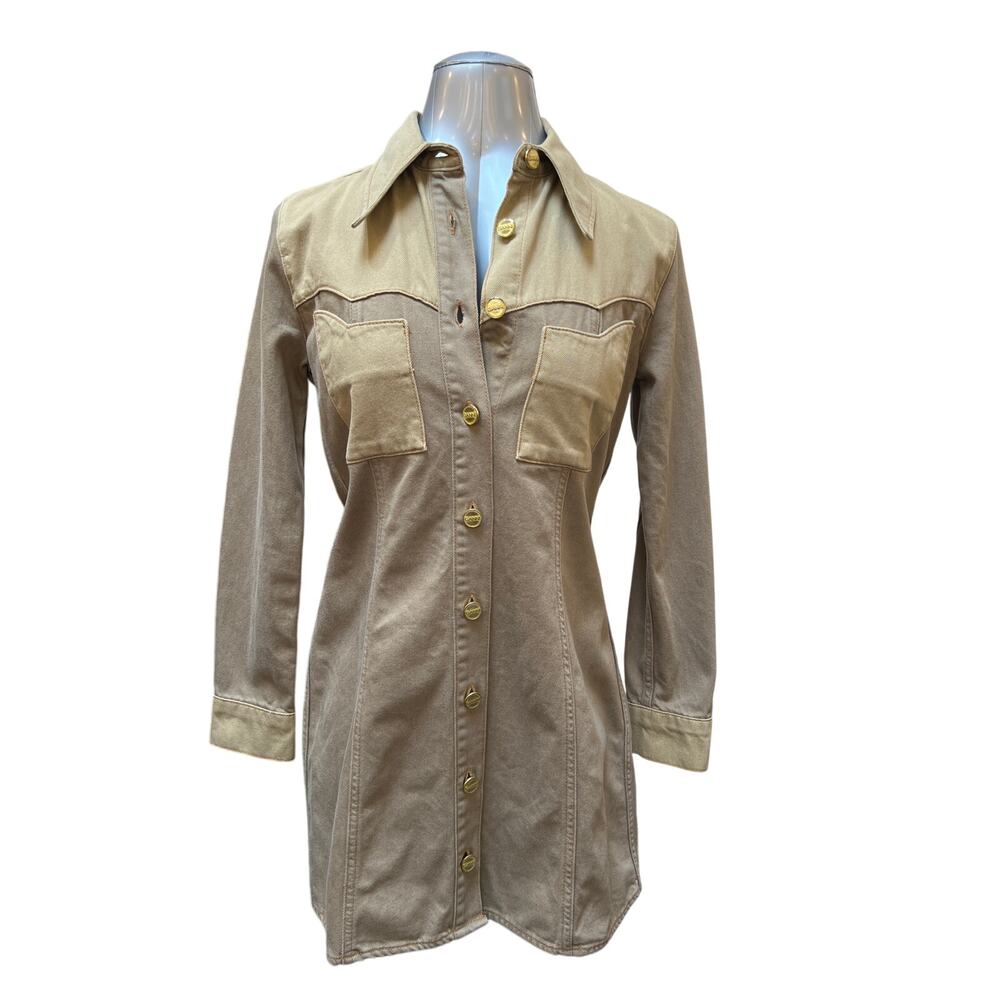 NWT Ganni Overdyed Denim Western Minidress in Petrified Oak Size 40 8 10 Medium
